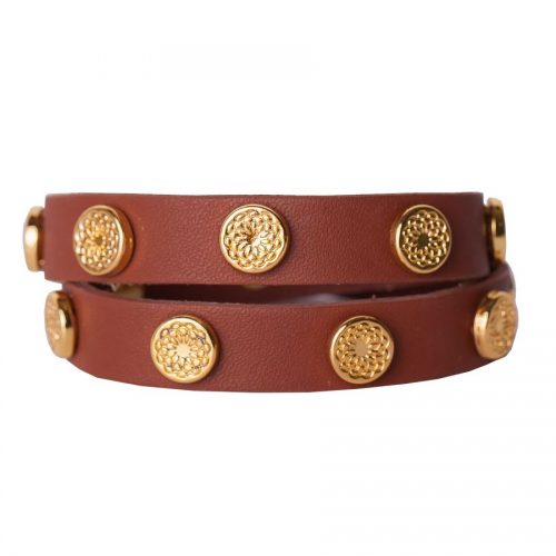Cognac Leather Wrap with Gold Studs 1