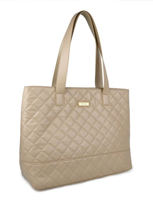 Anne Quilted Tan Large Tote 1