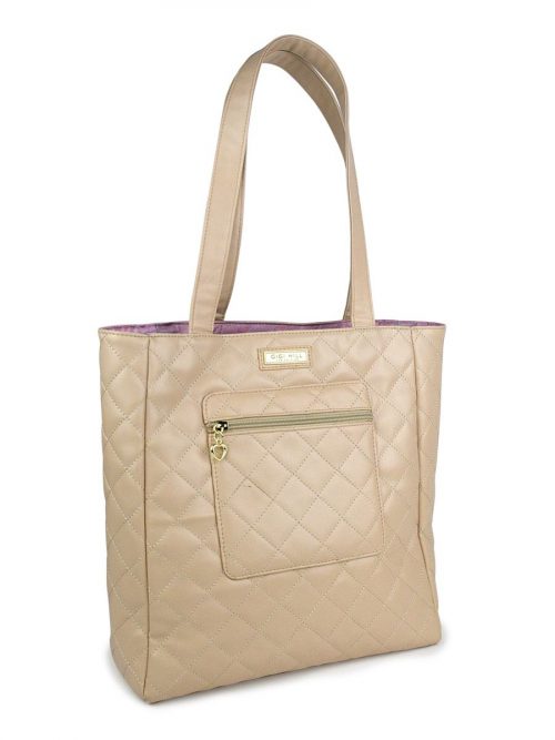 Katharine Quilted Tan Tote 1
